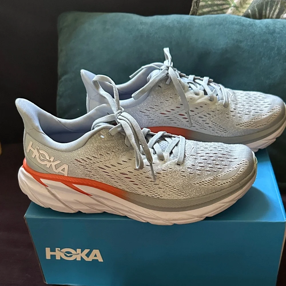 NEW! Hoka Women's Running Shoes in Light Gray with Orange Accent - Picture 5 of 8